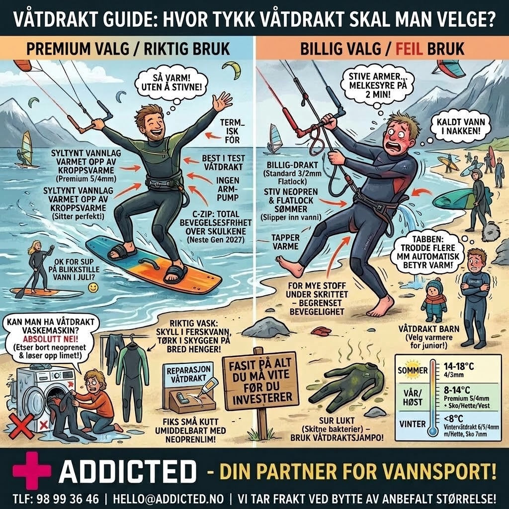 Våtdrakt Guide: Slik velger du riktig tykkelse, størrelse og kvalitet